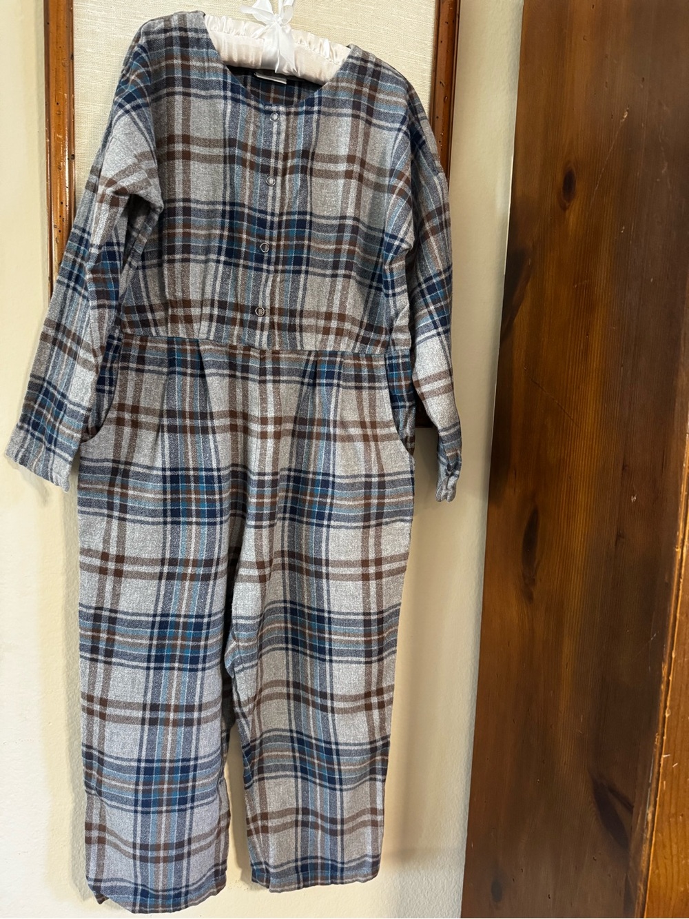 Nobonu Blue & Brown Plaid Kids Flannel One-Piece Jumpsuit - 100% Cotton